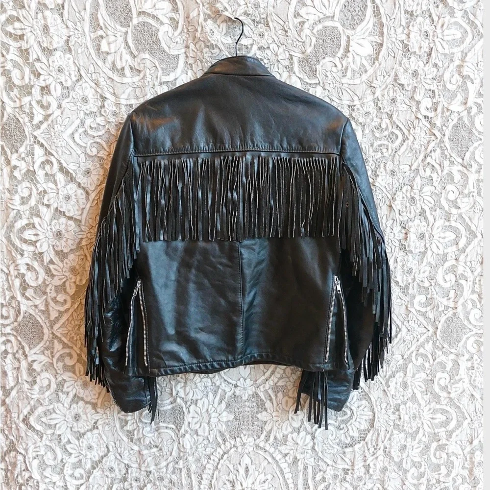 Vintage Black Fringe Leather Jacket - Picture 2 of 7